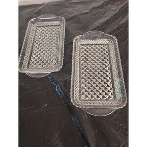 2 VTG Anchor Hocking Wexford Crystal Relish Tray Dish Plate Glass 9.875"x5"